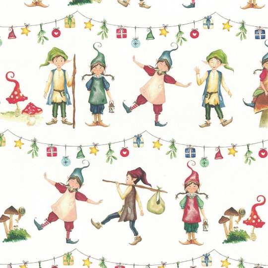 Christmas Elves and Mushrooms Italian Village Print Paper ~ Tassotti 